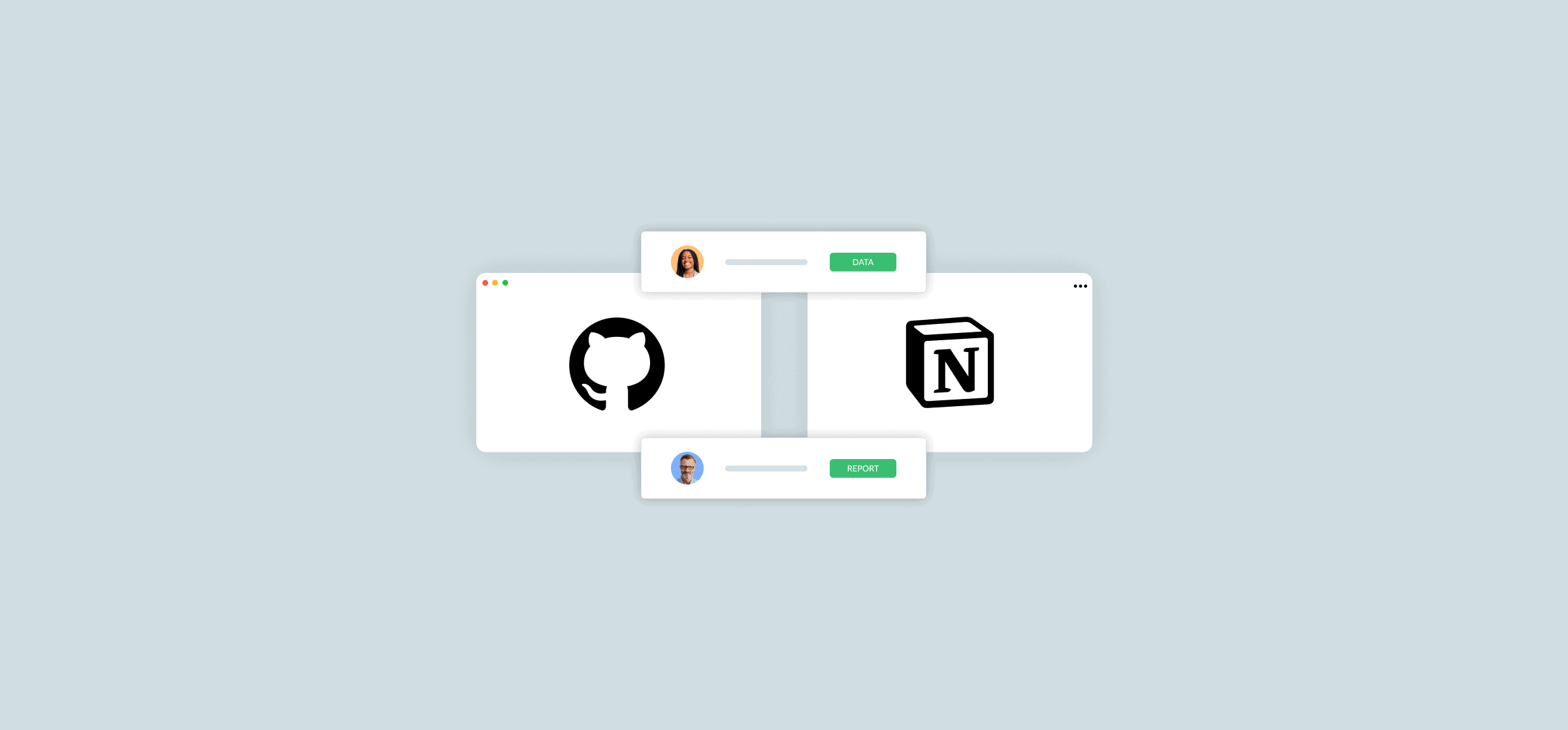 Logos for GitHub and Notion.