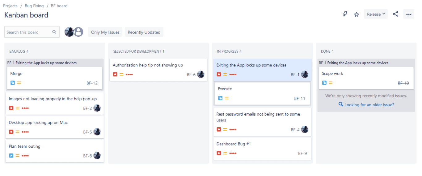 A screenshot of a Jira project.