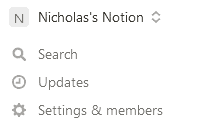 A screenshot of Notion's sidebar menu.
