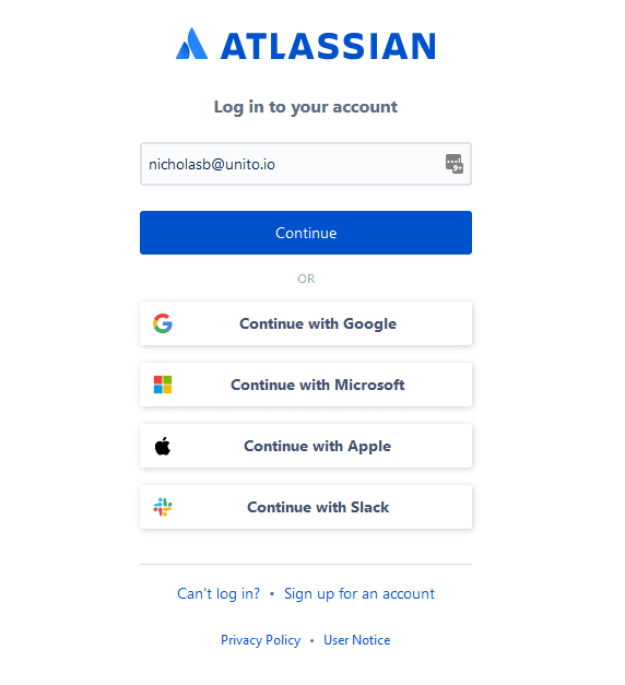 Atlassian's login screen.