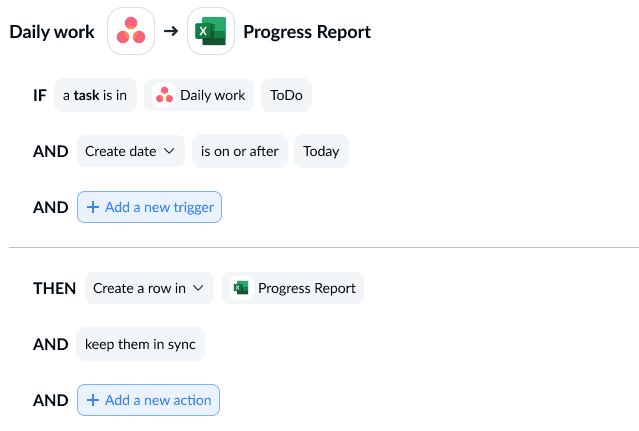 Setting rules, the second step for exporting Asana projects to Excel.