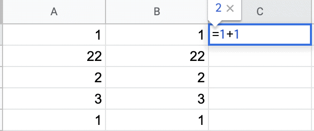 An example of a simple Google Sheets formula.