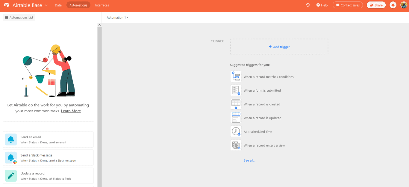 A screenshot of the Airtable automations screen.