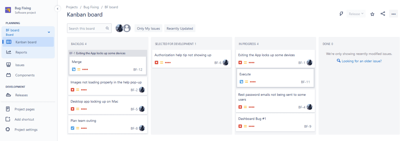 A screenshot of a Jira project, the first step of exporting Jira to Excel.
