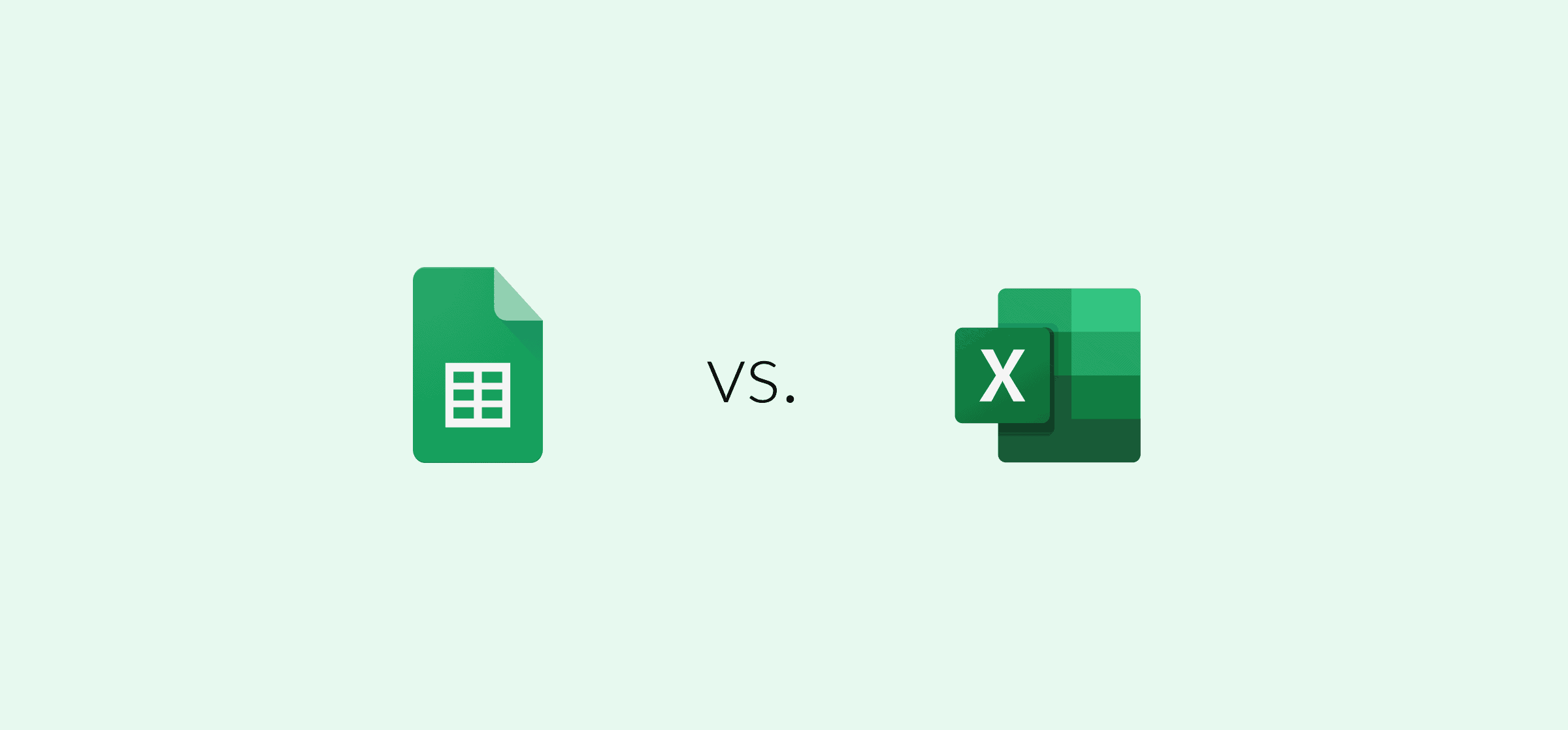 Logos for Google Sheets and Excel, around the word "vs." representing a blog post comparing google sheets vs. excel.