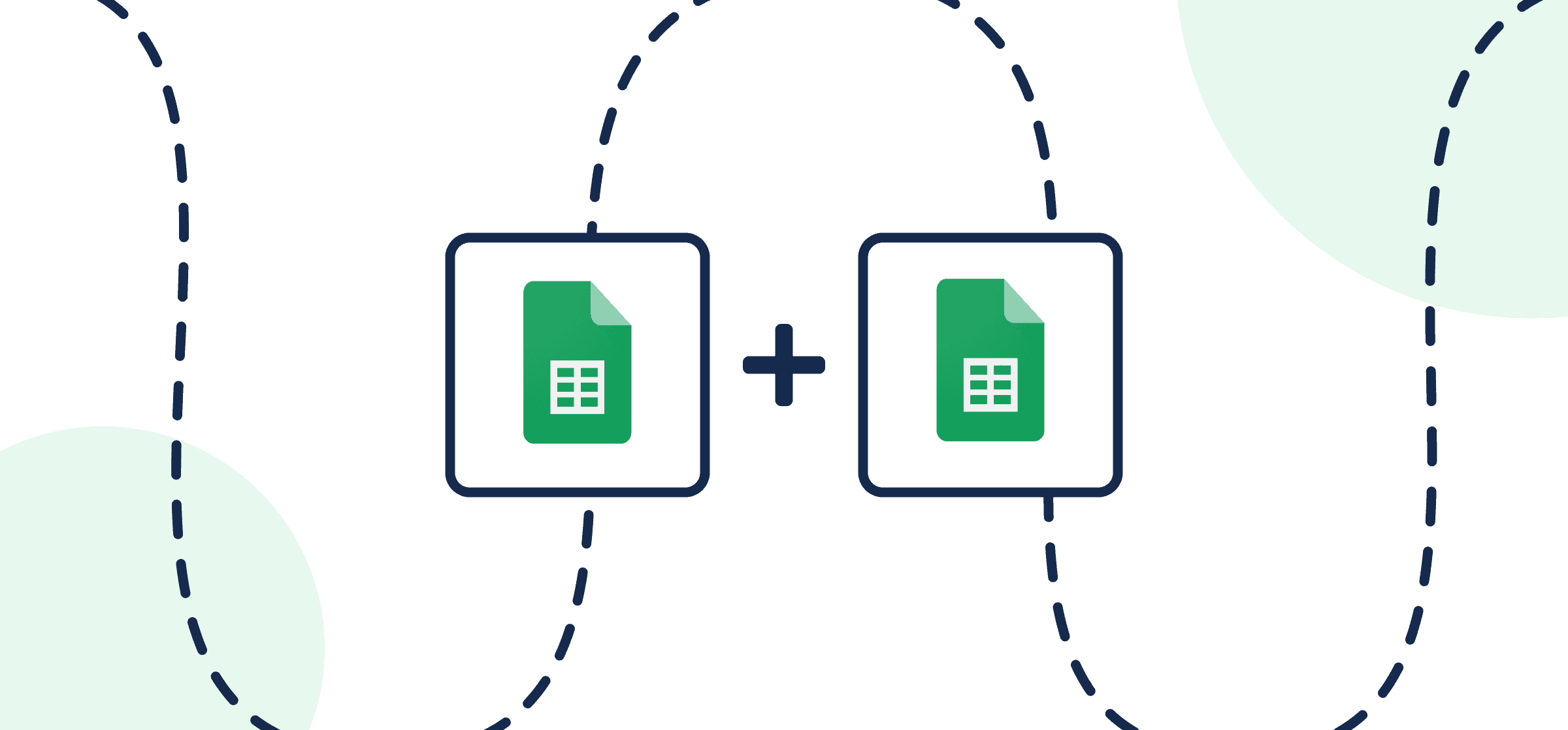 Featured image illustrating a step-by-step guide on syncing one Google Sheets account to another through Unito, depicted by the connected Google Sheets logos through circles and dotted lines.