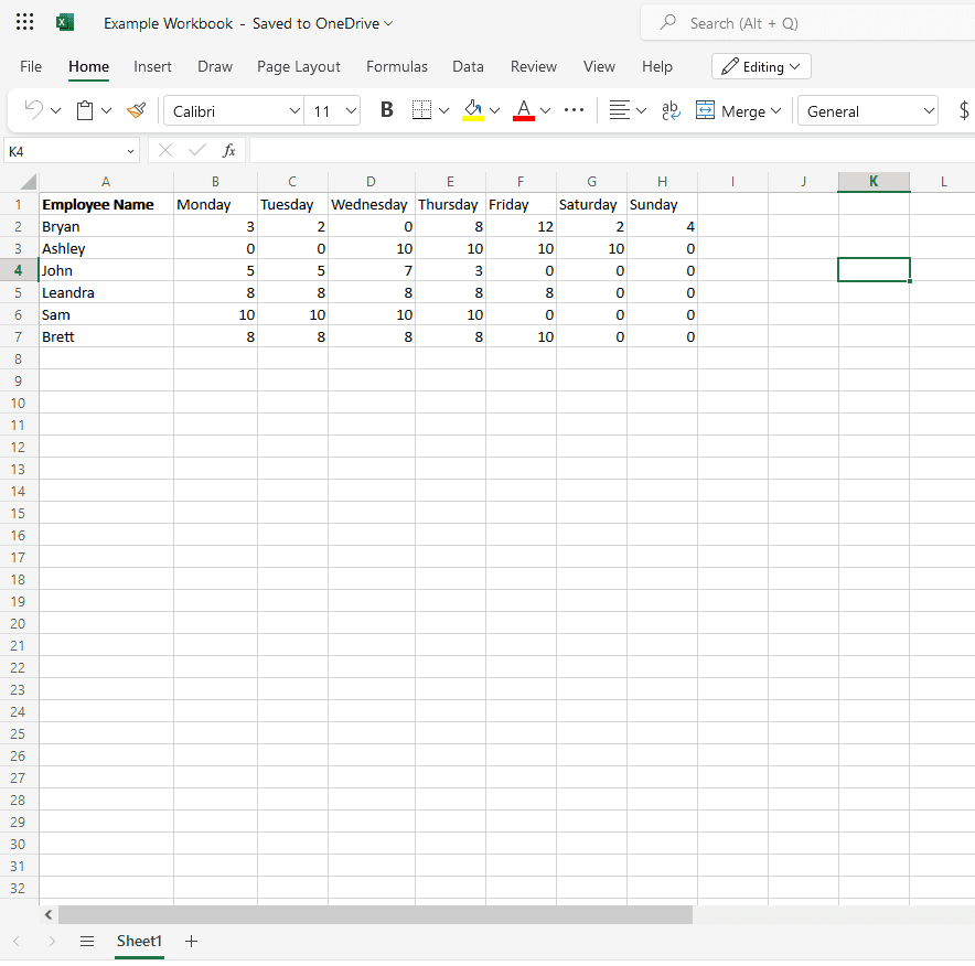 A screenshot of a workbook, the first step to learning how to copy a sheet in Excel.