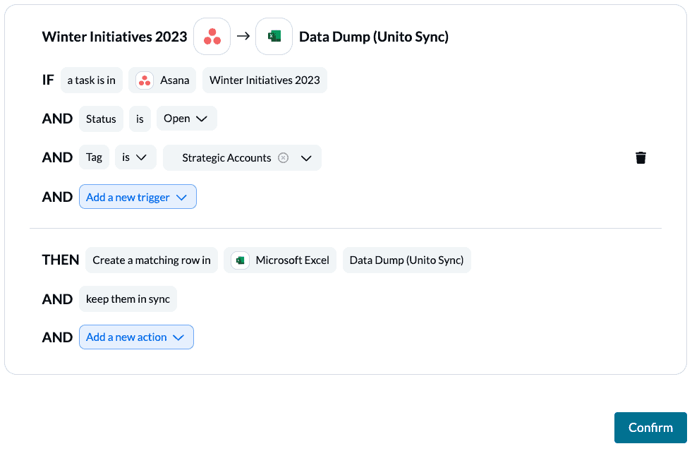 Rules to sync strategic account tasks from Asana to Excel