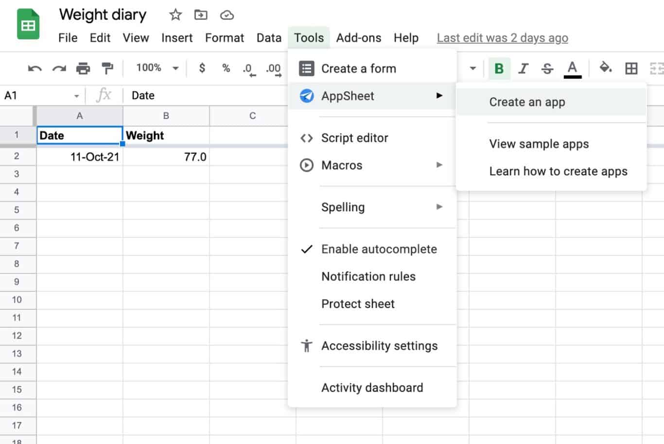 A screenshot of AppSheet, one of the best add-ons for Google Sheets.