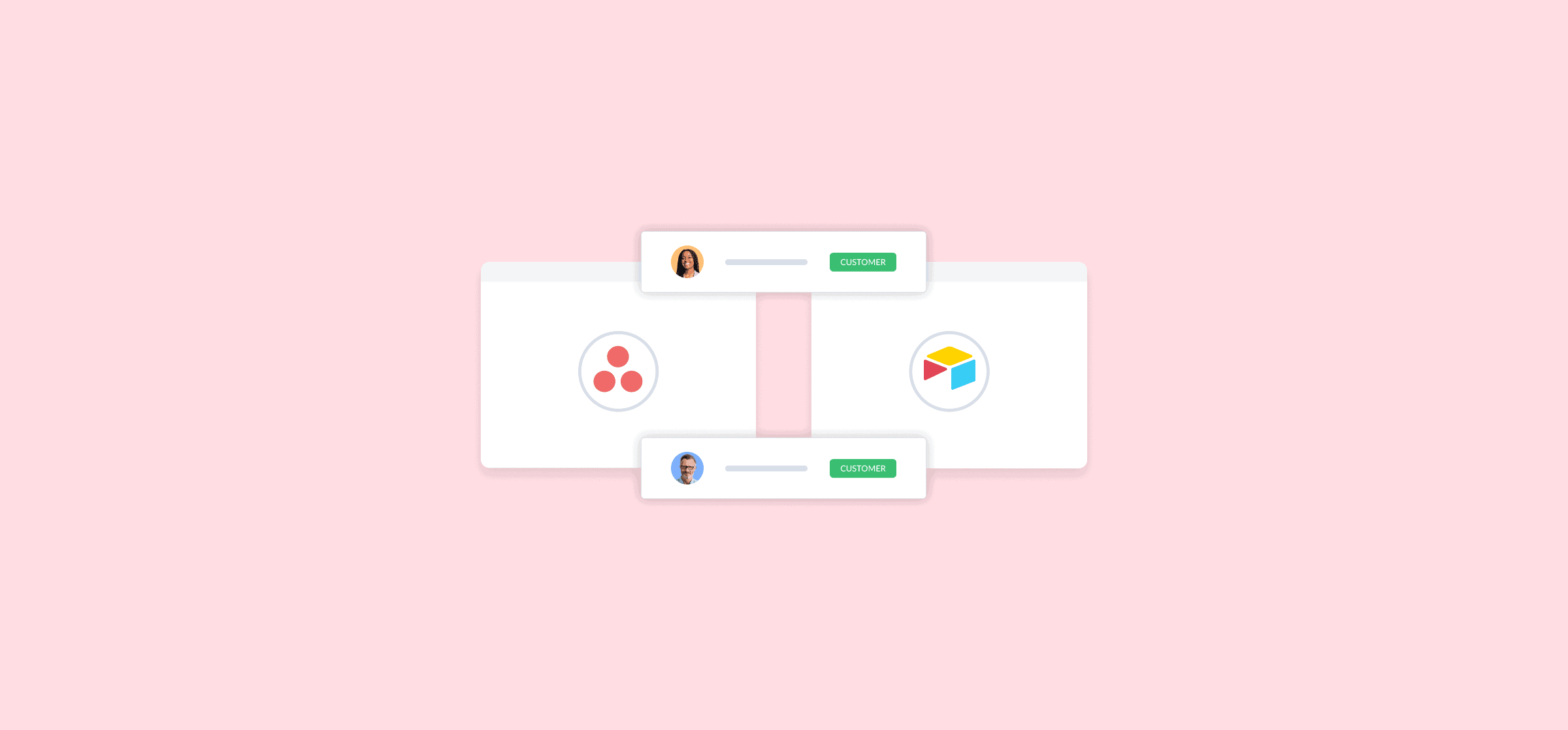 Logos for Asana and Airtable on a pink background.