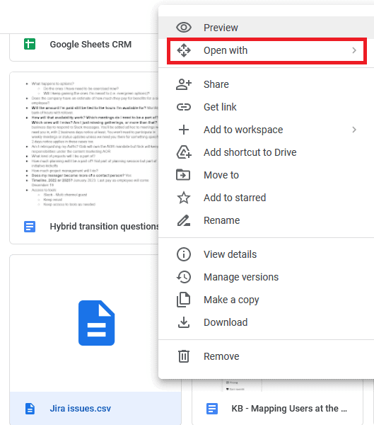 A screenshot of the right-click menu in Google Sheets.