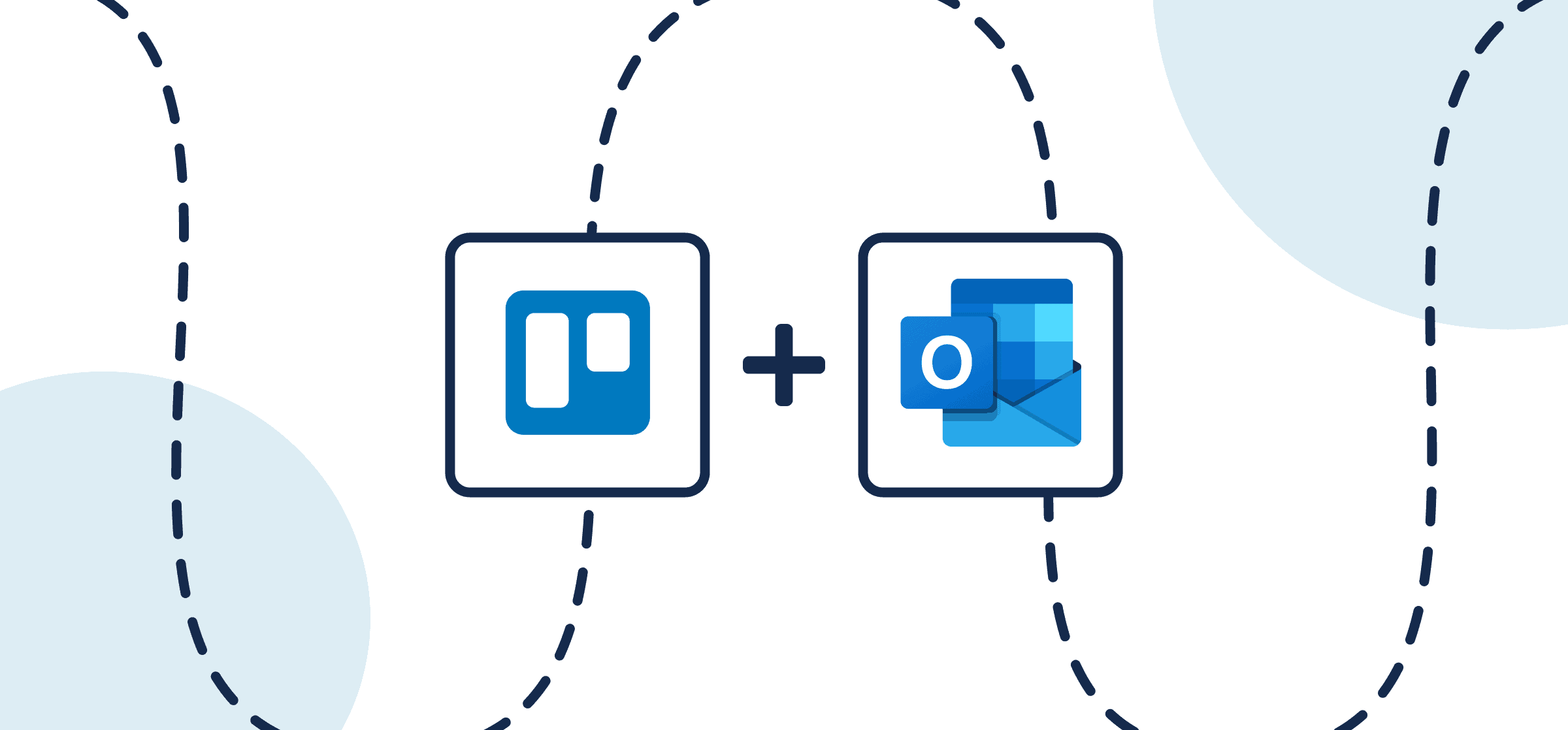 Featured image illustrating a step-by-step guide on syncing Trello to Microsoft Outlook through Unito, depicted by the connected logos through circles and dotted lines.