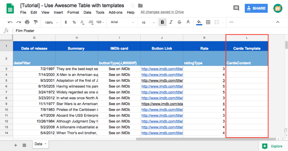 A screenshot of Awesome Table.