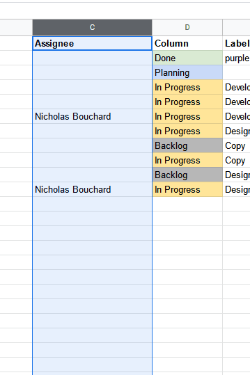 A screenshot of a column in Google Sheets selected.