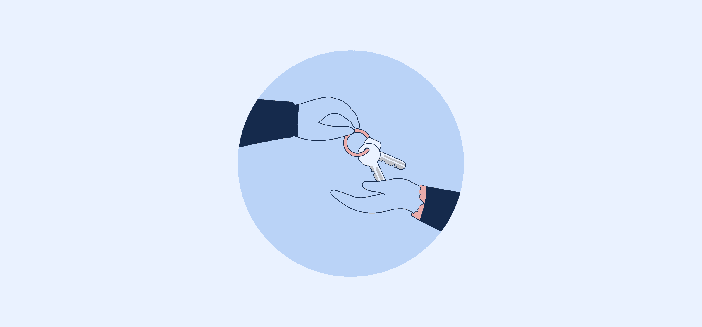 An illustration of hands passing keys, representing the project closeout.