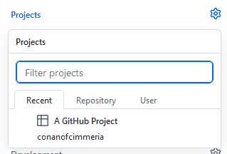 A screenshot of the projects dropdown in GitHub.