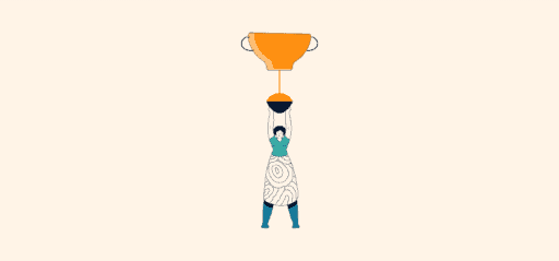 An illustration of a woman holding up a trophy.