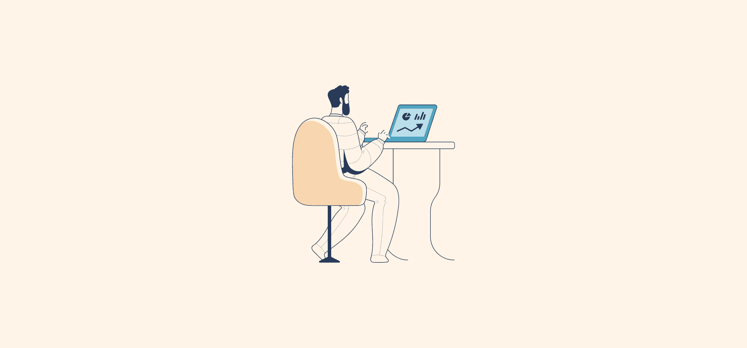 An illustration of a man at a laptop, representing a monthly reporting template.