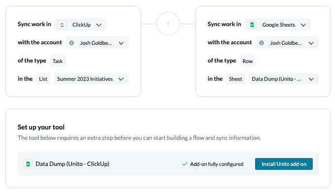 Connecting ClickUp and Google Sheets with Unito