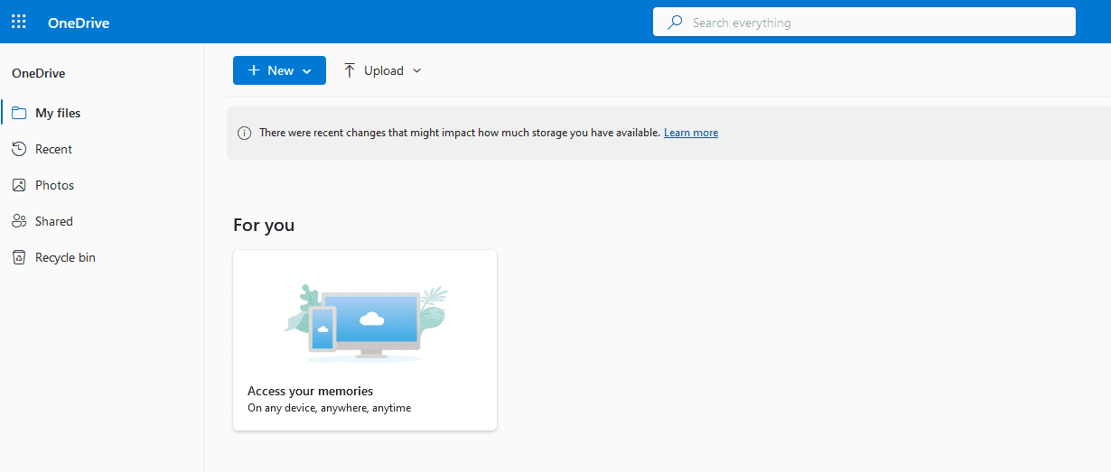 A screenshot of OneDrive.