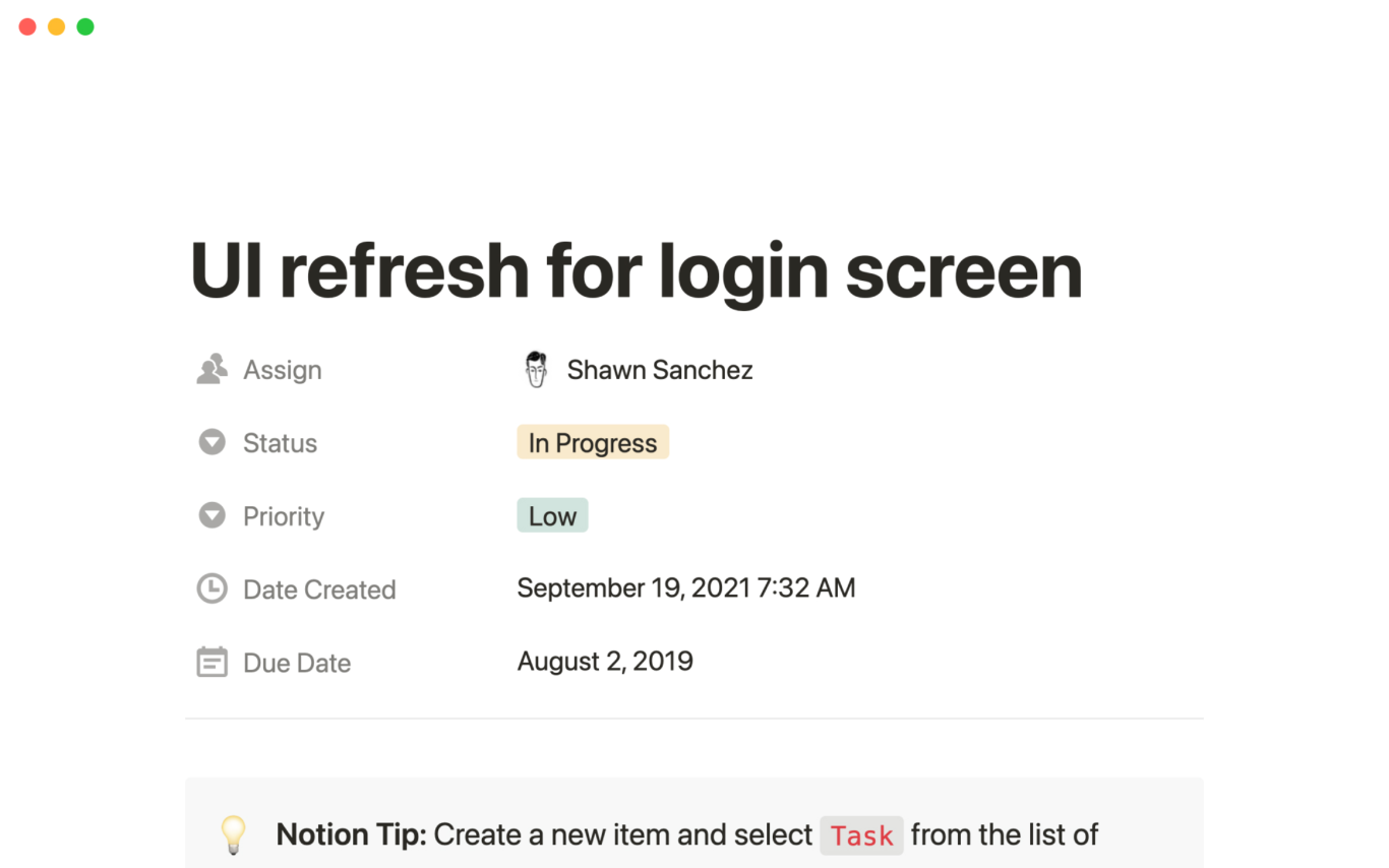 A screenshot of a to-do template for Notion.