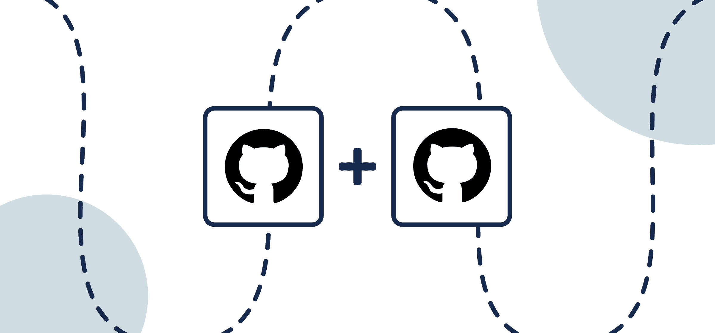 Featured image illustrating a step-by-step guide on syncing one GitHub repository to another through Unito, depicted by the connected GitHub logos through circles and dotted lines.