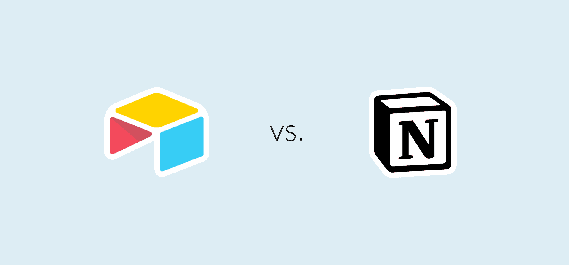 Logos for Airtable and Notion, representing a comparison of Airtable vs. Notion.