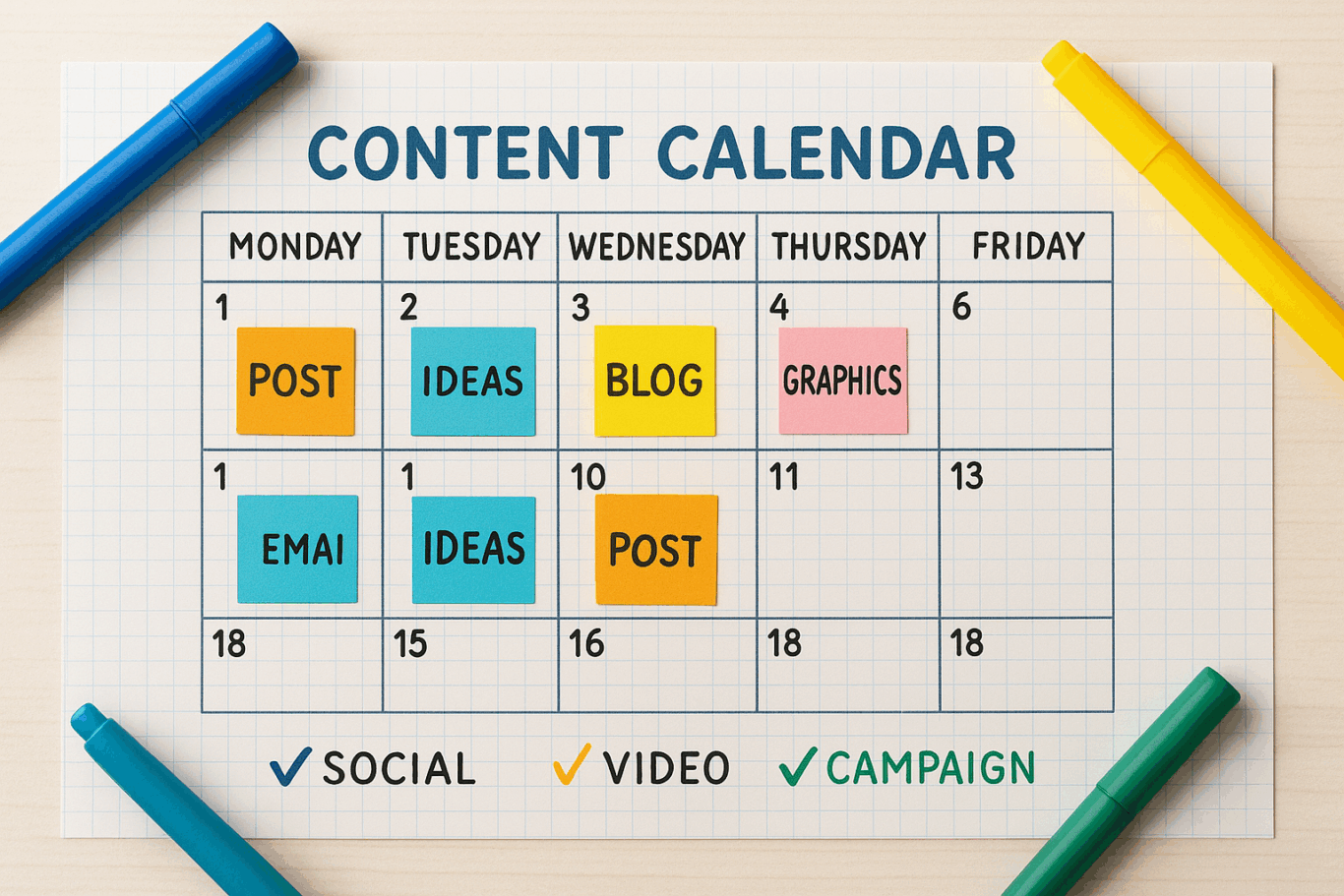 An example of a content calendar or editorial calendar.