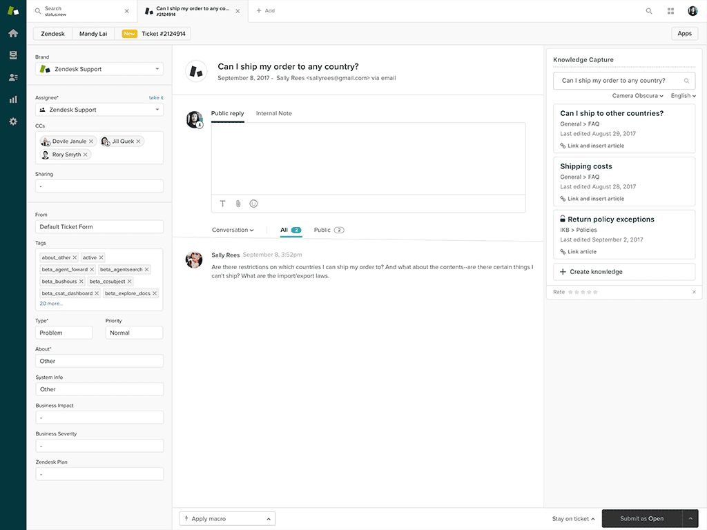 A screenshot of Knowledge Capture, a Zendesk app.