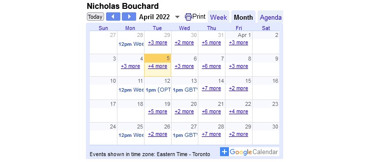 A screenshot of a Google Calendar embedded in Notion.