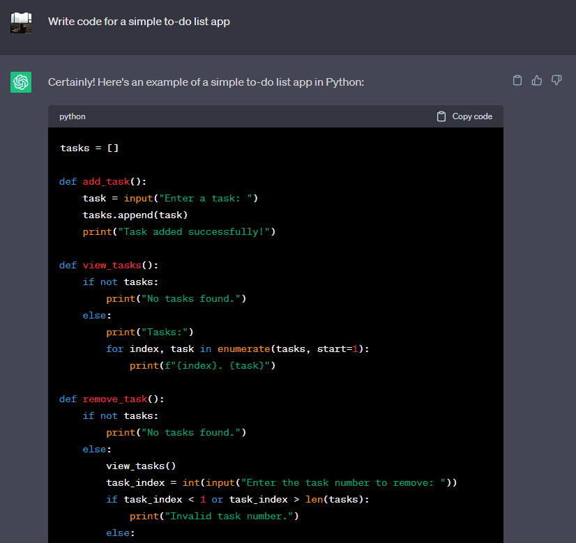 A screenshot of some code written by ChatGPT.
