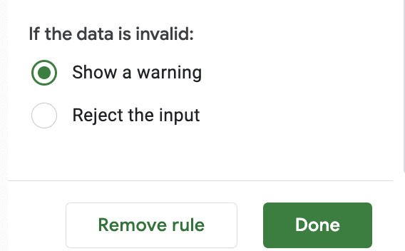 A screenshot of the "if the data is invalid" menu.