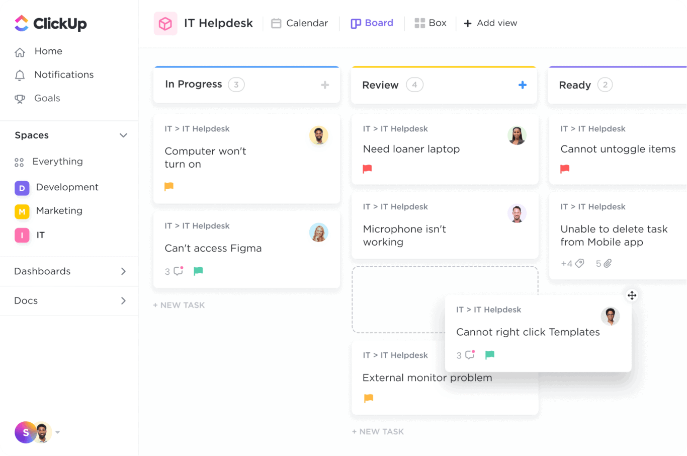 A screenshot of ClickUp, half of the ClickUp vs. monday.com matchup.