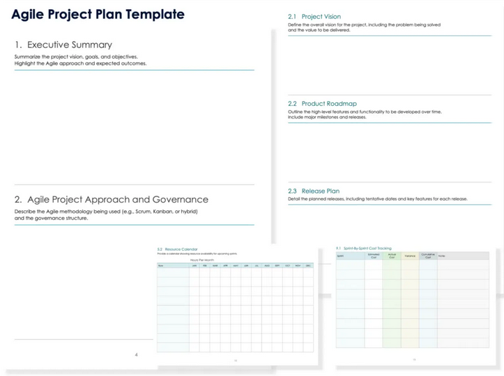 A screenshot of an agile project plan template.