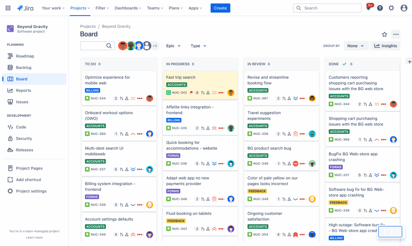 A screenshot of a project management template in Jira