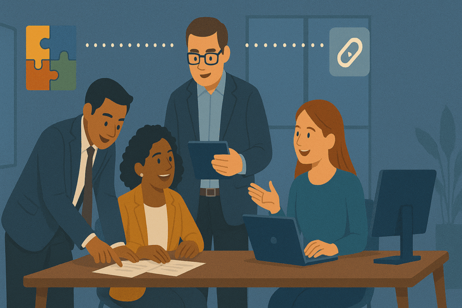 A group of consultants collaborating in an office.