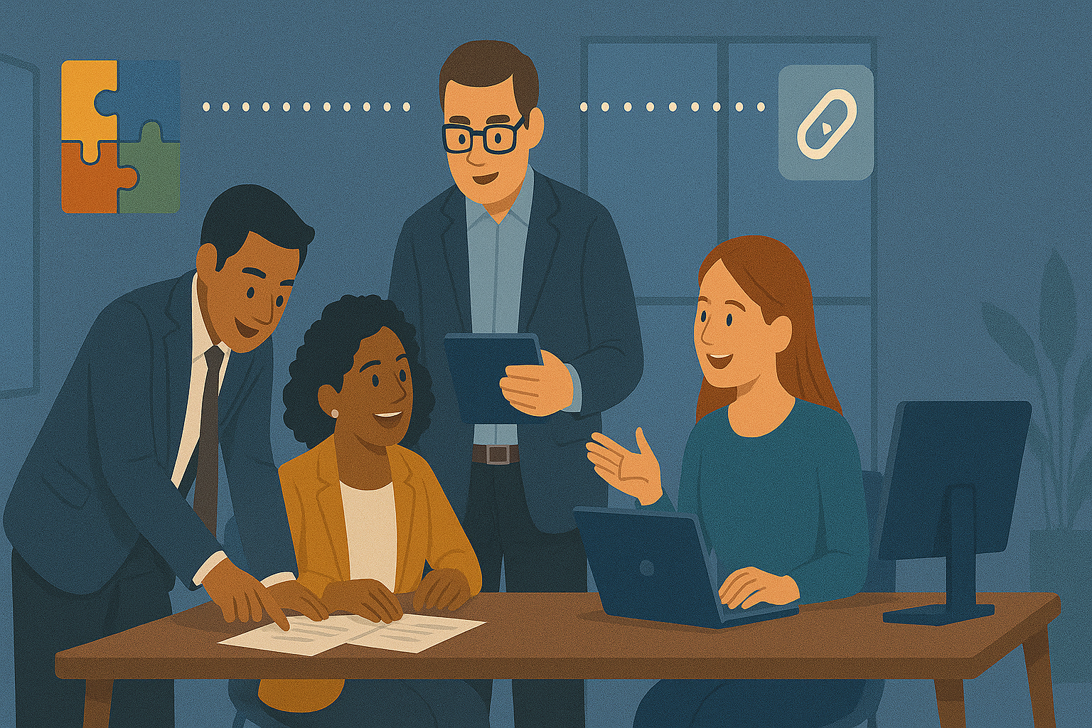 A group of consultants collaborating in an office.