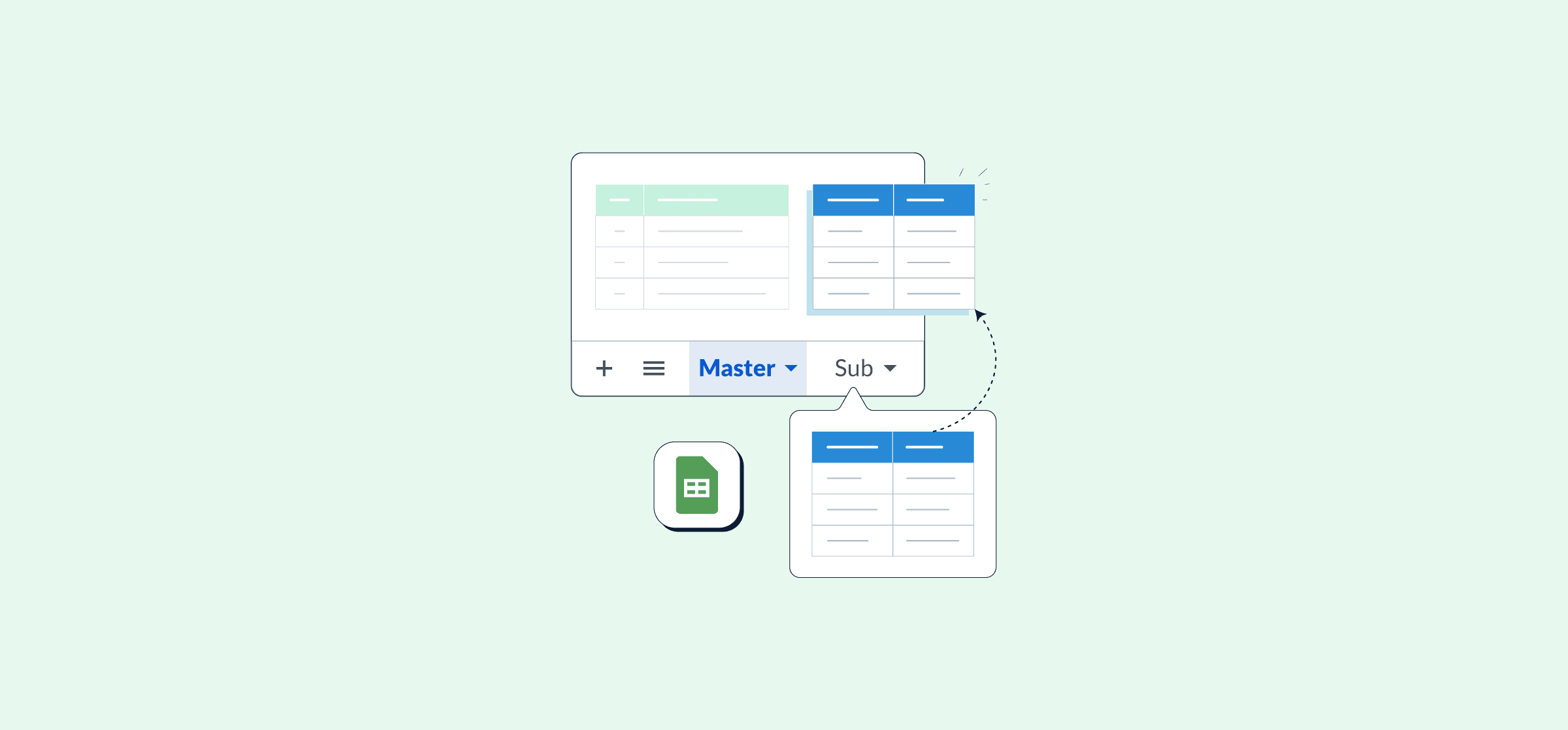 An illustration showing Trello updates getting synced to a master sheet.