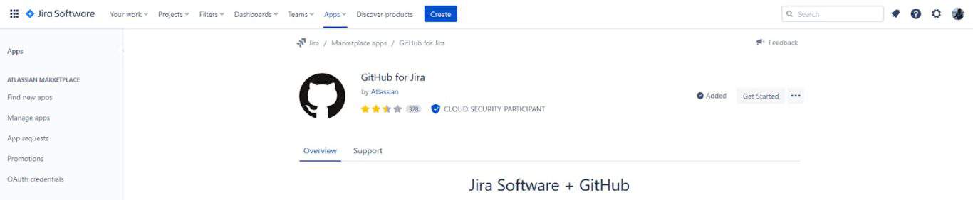 A screenshot of the GitHub for Jira app in Jira