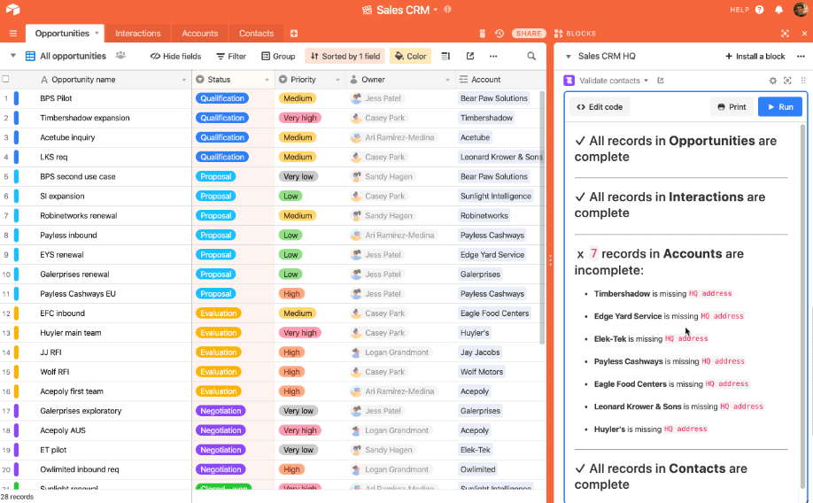 A screenshot of Scripting, an Airtable extension.