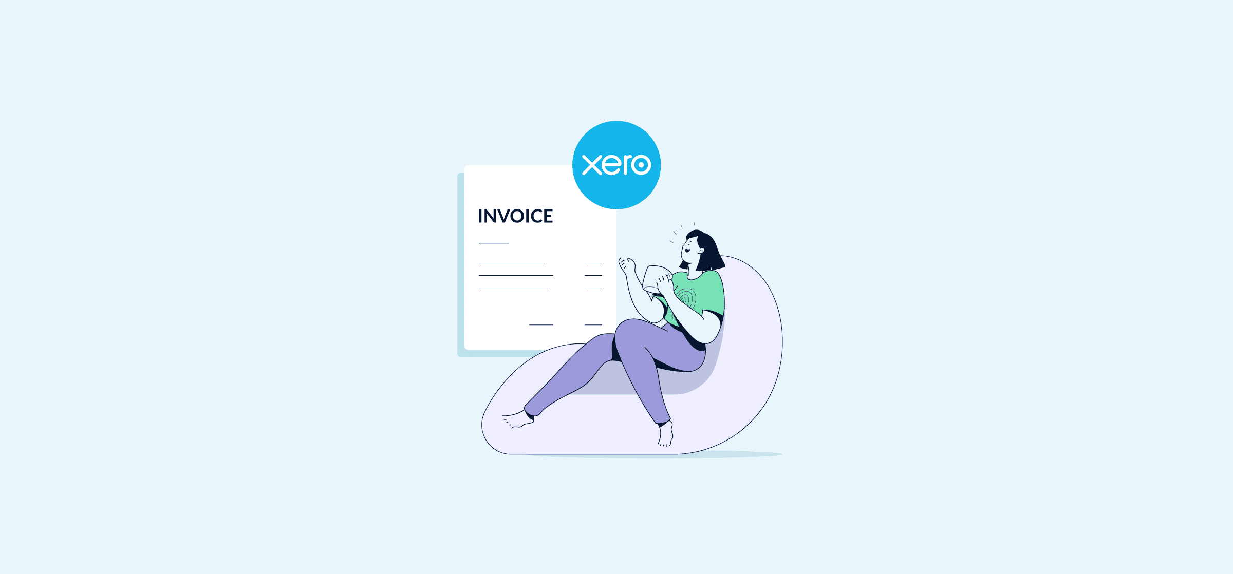 An illustration of a woman working under a Xero logo, representing Unito's guide to Xero.