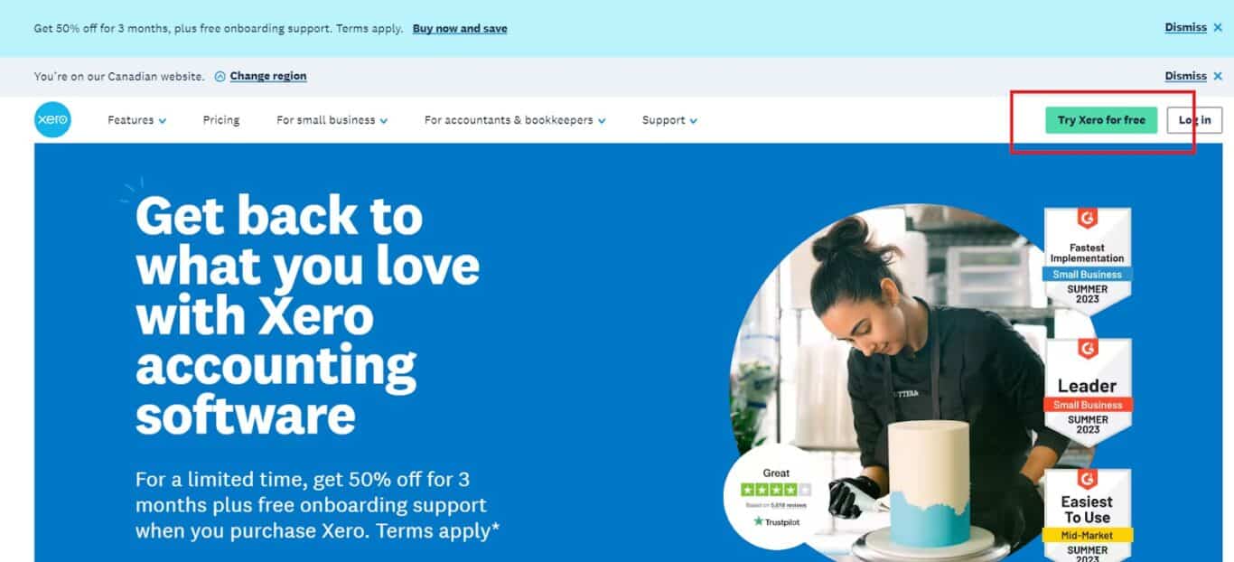 A screenshot of Xero's home page.