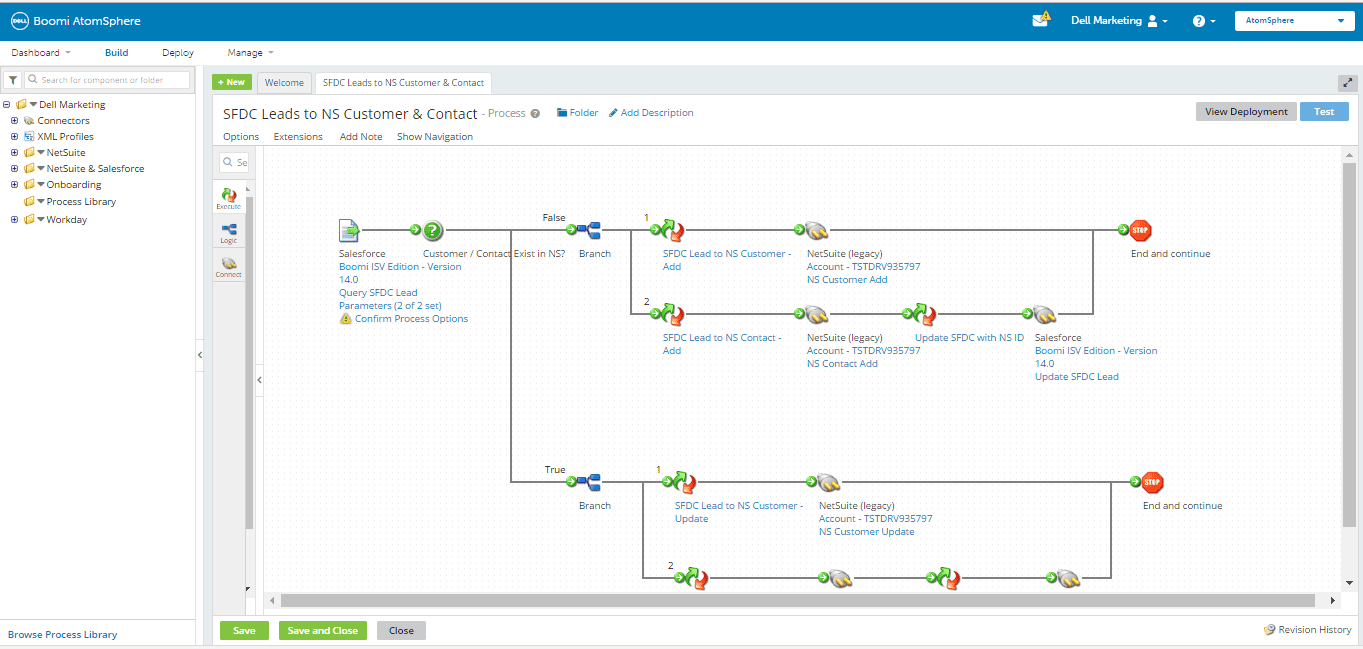 A screenshot of Boomi, a platform for building automated workflows.