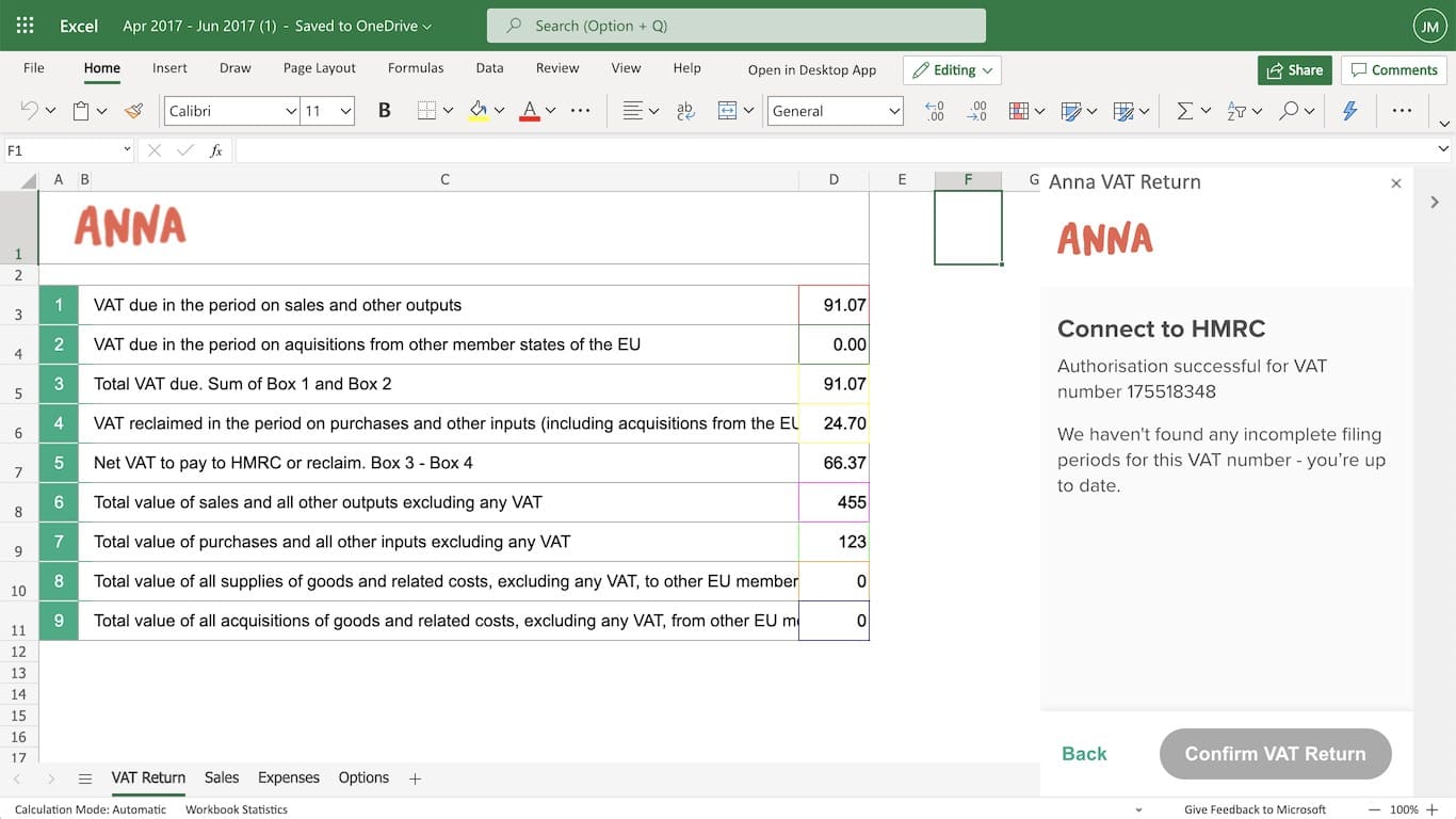 A screenshot of ANNA Admin, an add-in for Microsoft Excel.