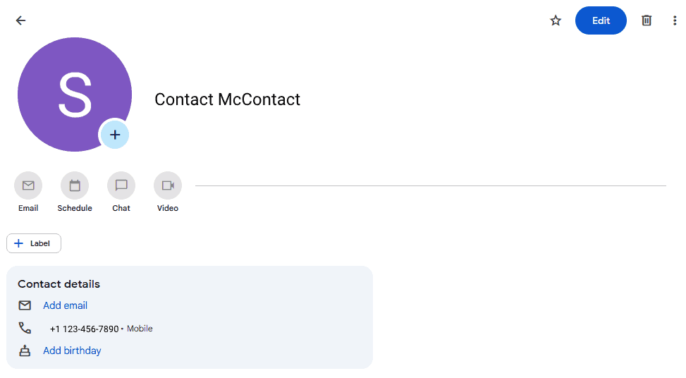 A screenshot of a Google Contacts page.