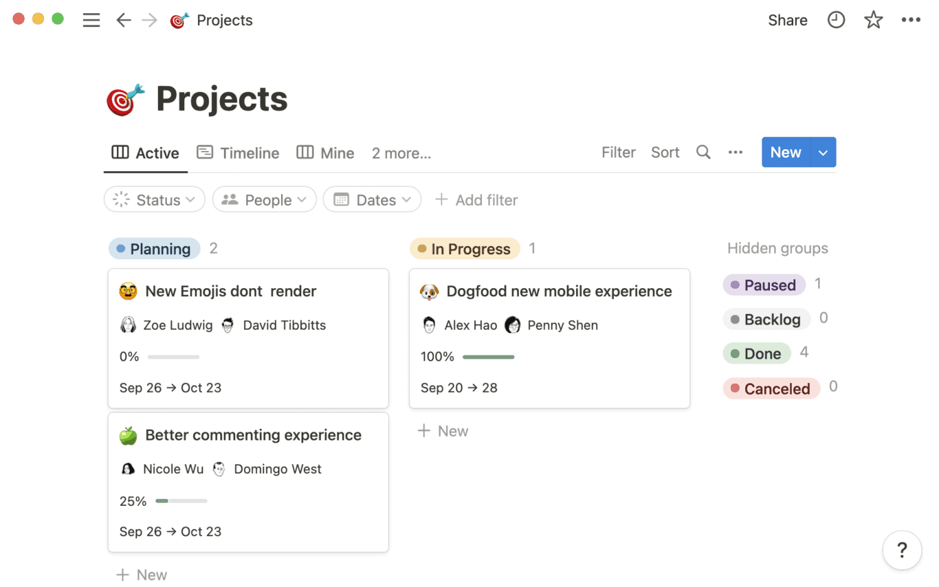 A screenshot of a project in Notion.
