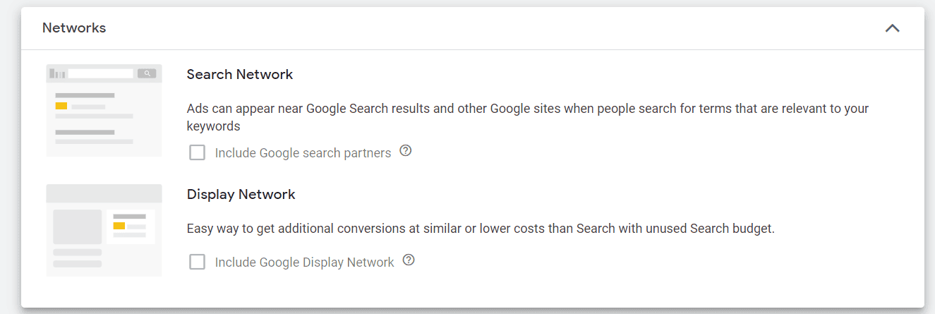 A screenshot of the Networks screen in Google Ads.