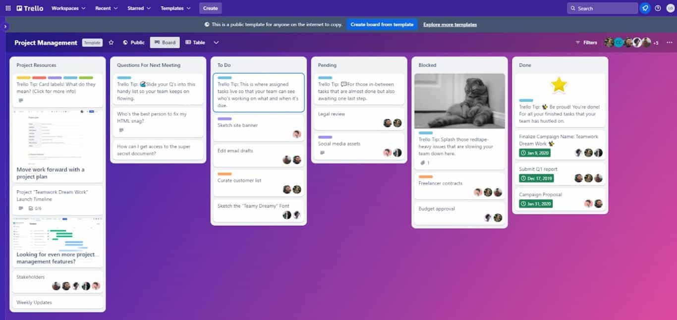 A screenshot of a Kanban board in Trello.