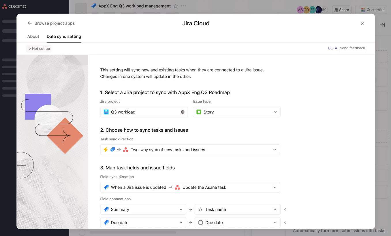 A screenshot of a native integration between Asana and Jira.