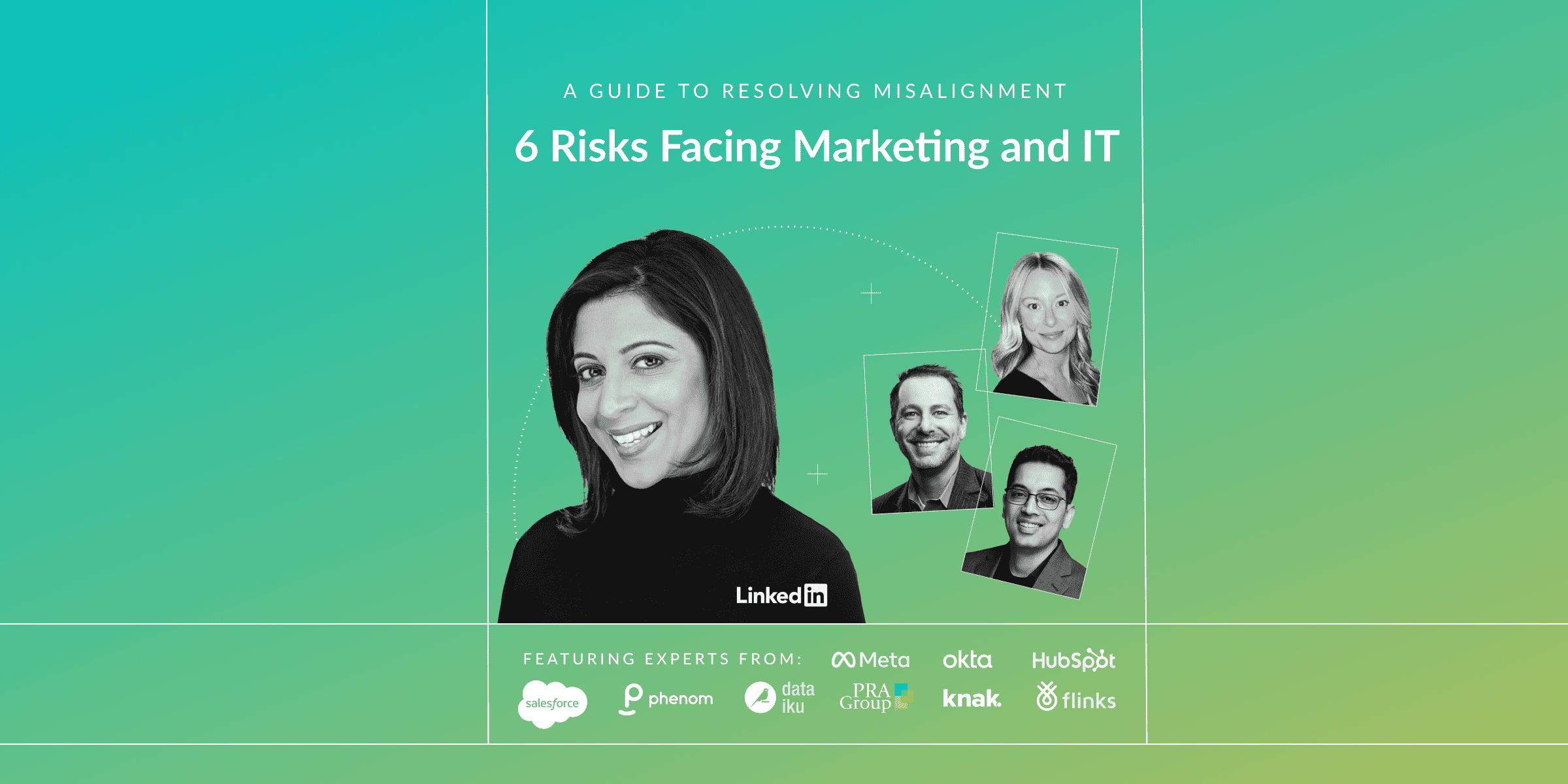 Unito eBook on 6 risks to marketing and IT, featuring expert insights from marketing and IT leaders at Meta, Okta, HubSpot, Salesforce, Dataiku, and PRA Group, with a foreword by Lekha Doshi, VP GTM Operations, LinkedIn.